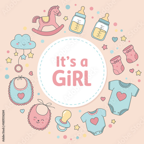 Design of it's a girl, gender reveal vector illustration
