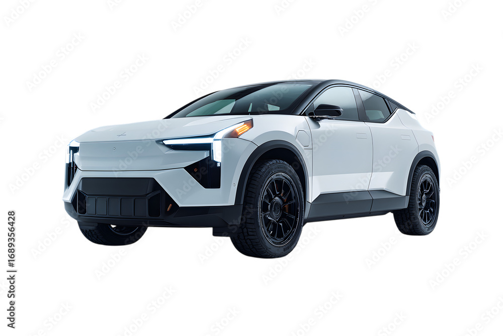 Fototapeta premium Black and silver cars isolated on white background showing side view of vehicles