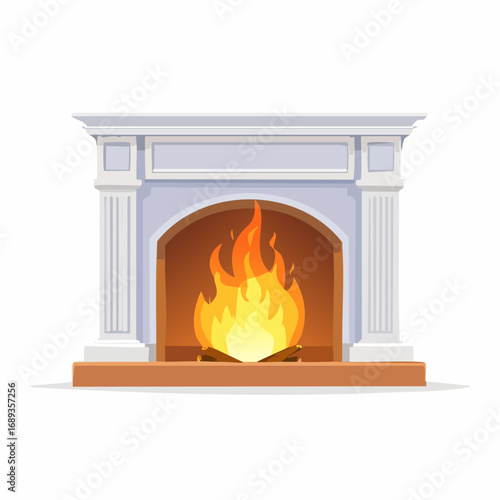 Joli feu de cheminée, arrière plan blanc