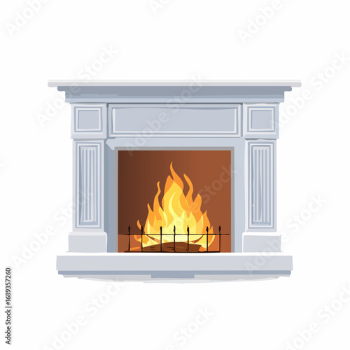 Joli feu de cheminée, arrière plan blanc