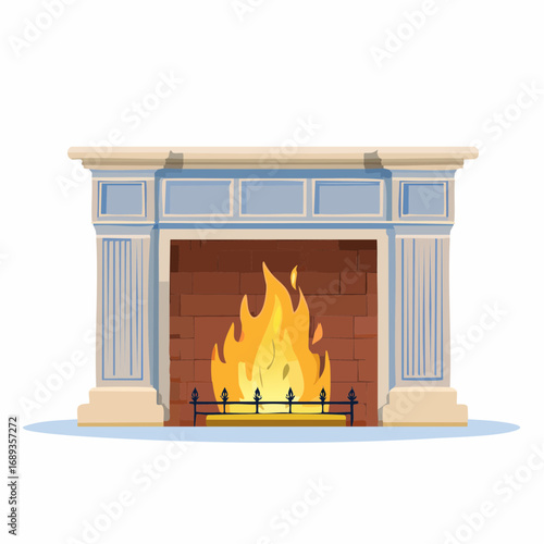 Joli feu de cheminée, arrière plan blanc