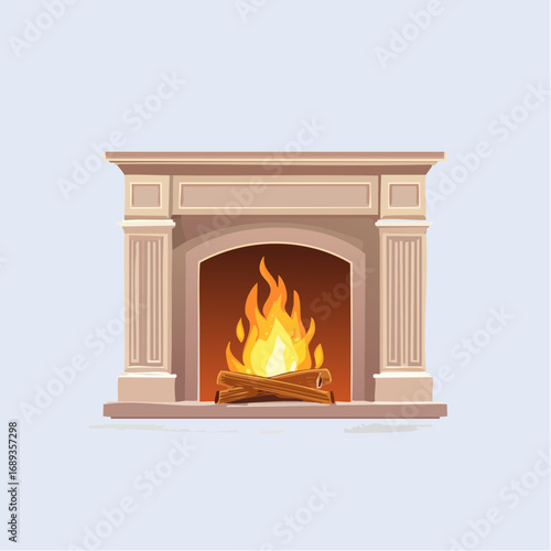 Joli feu de cheminée, arrière plan blanc