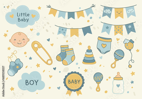 Elements for baby boy, gender reveal