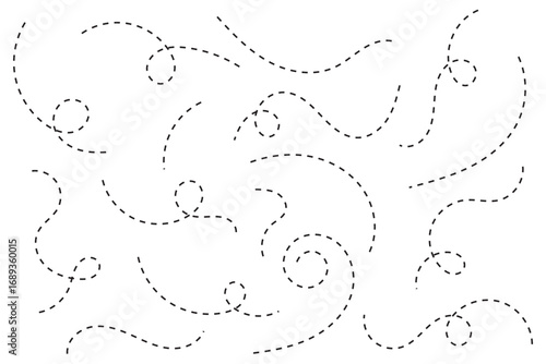 Line path. Dotted line path. Routes set. Dotted pathways. Airplane routes set.  smooth curved route and pin markers, ideal for navigation maps, trip planning, logistics, GPS tracking, delivery routes.