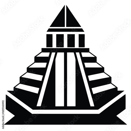 Stylized Black Silhouette of a Stepped Pyramid Structure ancient