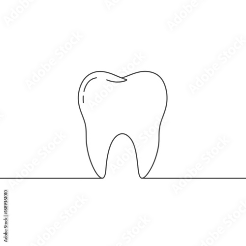 Simple Line Drawing of a Tooth on White Background