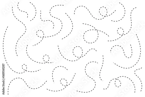 Path travel dotted line trip dashed trace destination track plan travelling symbol vector. Hand drawn dotted lines path on white background. Navigation apps, GPS, tourism guides, delivery tracking.