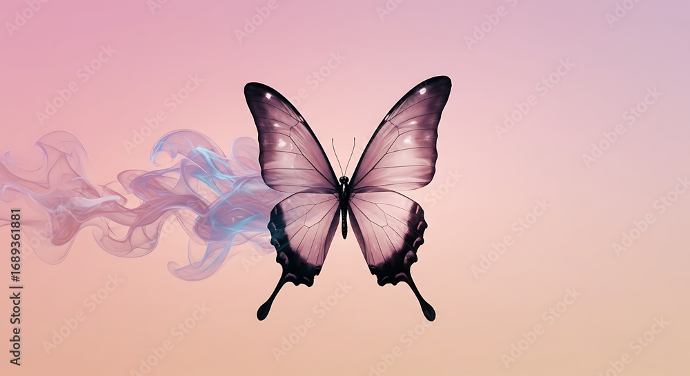 Obraz premium Elegant Purple Butterfly with Smoke Trail on Gradient Background Art