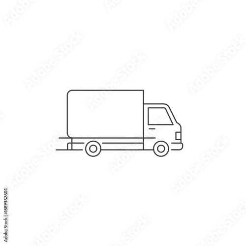 Simple Line Drawing of Delivery Truck on White Background