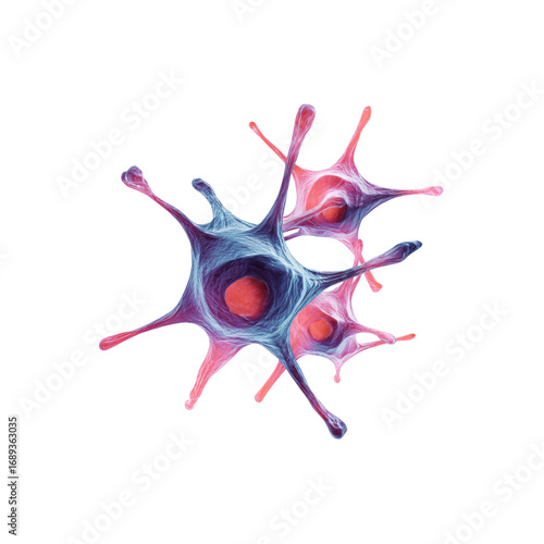 Microscopic View of Interconnected Cells, Cellular Network, Biomedical Research