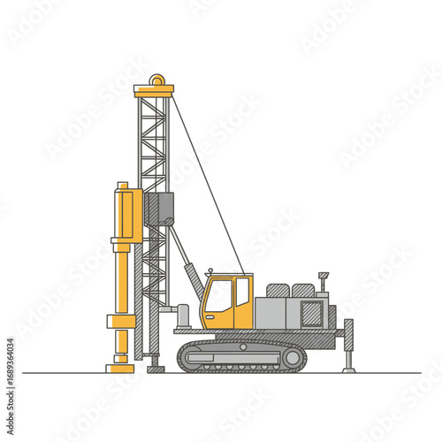 Yellow and Gray Industrial Drilling Rig Illustration