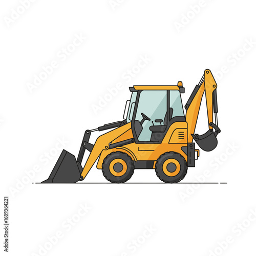 Yellow Backhoe Loader Illustration