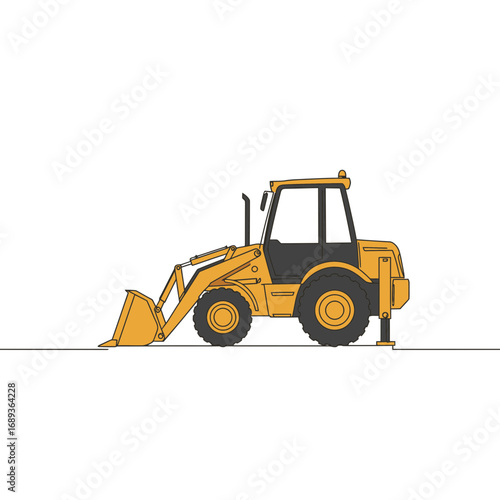 Yellow Backhoe Loader Illustration on White Background