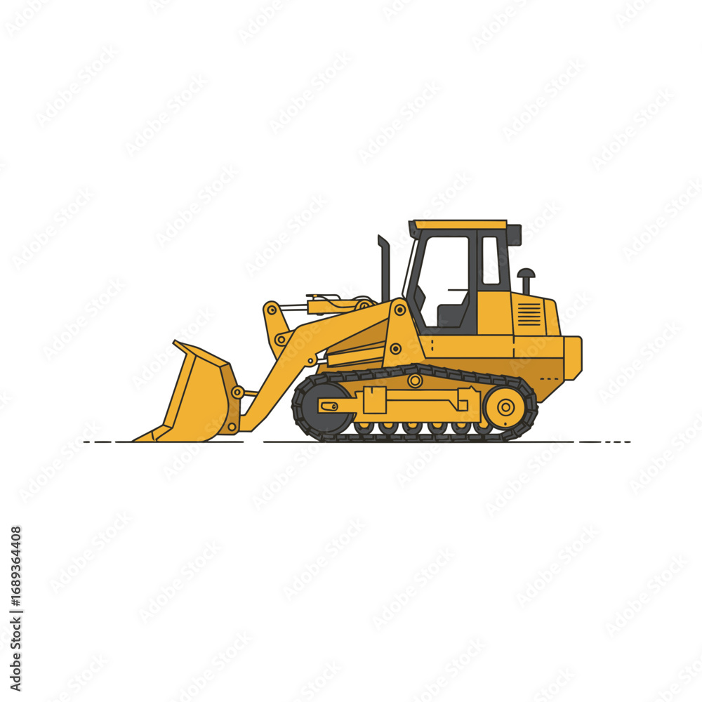 Naklejka premium Yellow Bulldozer Side View Illustration