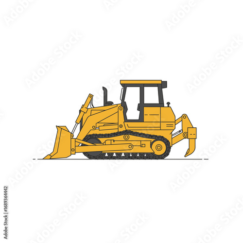 Yellow Bulldozer Side View Illustration
