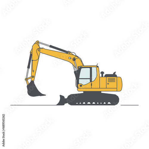 Yellow Excavator Illustration on White Background
