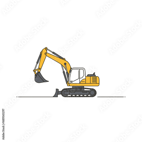 Yellow Excavator Illustration on White Background