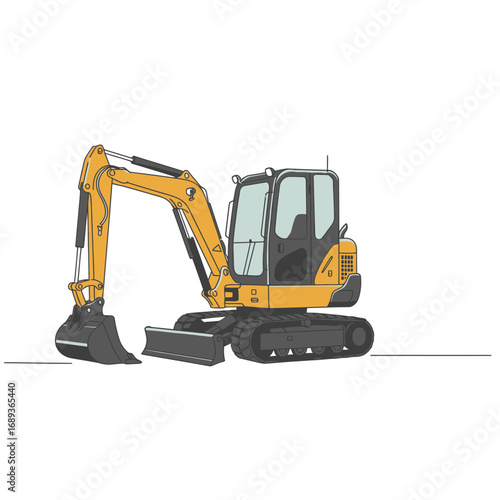Yellow Excavator on White Background