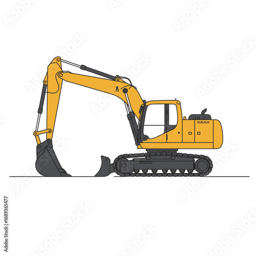 Yellow Excavator Side Profile Illustration