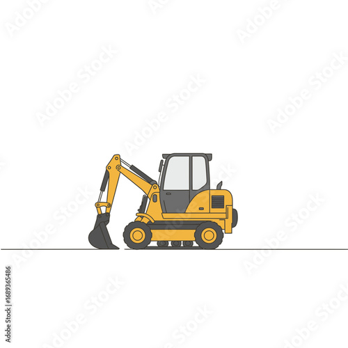 Yellow Excavator on White Background