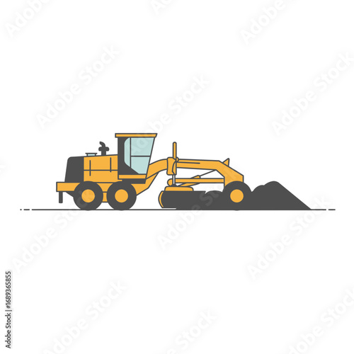 Yellow Motor Grader Moving Earth