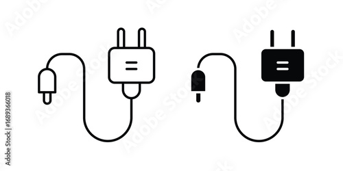 Electrical plug charger icon in solid and outline style vector illustration.