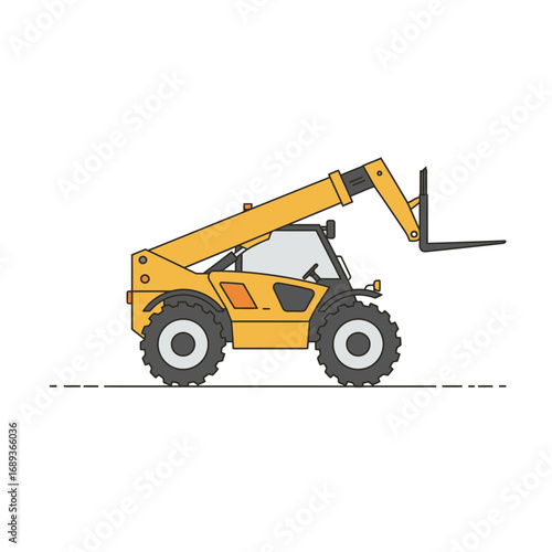 Yellow Telehandler Illustration: A Detailed Vector Graphic of Industrial Machinery