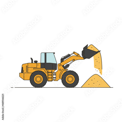 Yellow Wheel Loader Excavating Sand Pile Illustration