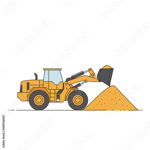 Yellow Wheel Loader Moving Sand Pile