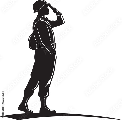 Silhouette of a Respectful Soldier in Uniform Saluting with Pride and Honor Standing Tall Against the World Honoring Military Service