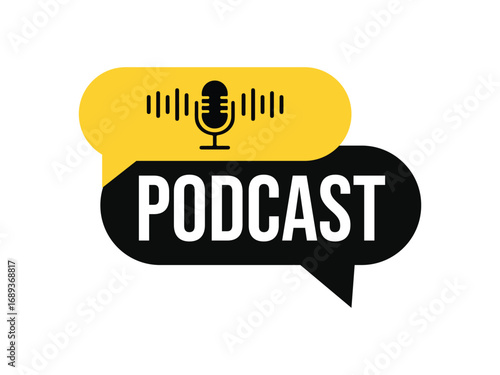 Podcast logo. Webcast audio record concept logo. Podcast radio sign. 