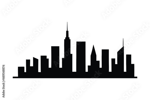 Black silhouette of a dense city skyline with diverse architectural styles urban
