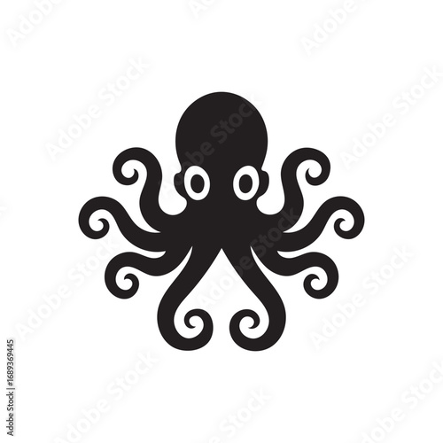 cartoon octopus vector – symmetrical tentacle design with spiral curls and bold eyes on white background.