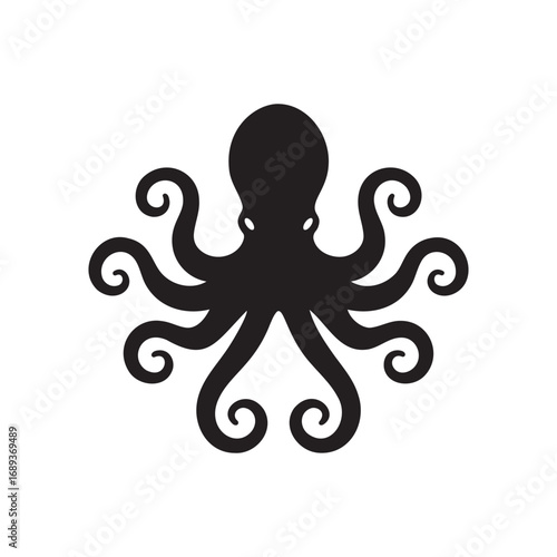 octopus silhouette vector – symmetrical tentacle design for logo and decor on white background