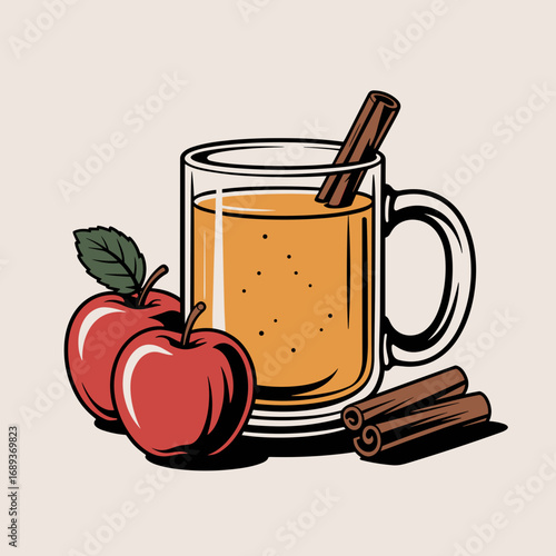 Apple Cider Mug with Cinnamon Sticks and Fresh Apple