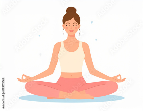 Woman practicing yoga lotus pose flat vector illustration