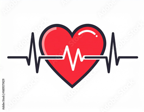 Heartbeat monitor with heart icon flat vector illustration