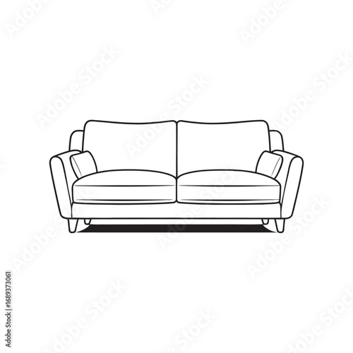 Monochrome vector drawing of a traditional two-seater couch. Isolated furniture element for home decor and interior design layouts, oll.eps line art