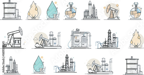 Modern Oil & Gas Industry Icons - Colored Vector Illustration Set