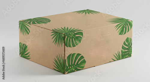 Wallpaper Mural Tropical leaf patterned cardboard box evokes natural beauty and sustainable packaging solutions Torontodigital.ca