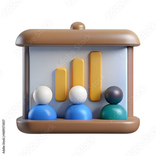 3D icon of a business team presentation with a growth chart, with a transparent background - Generative AI
