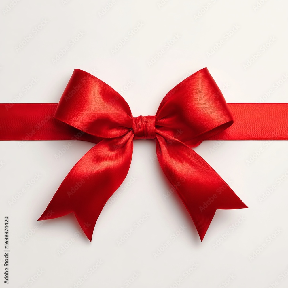 Fototapeta premium A vibrant red ribbon and bow set against a simple background. The ribbon is gracefully tied into a bow, perfect for gifting.
