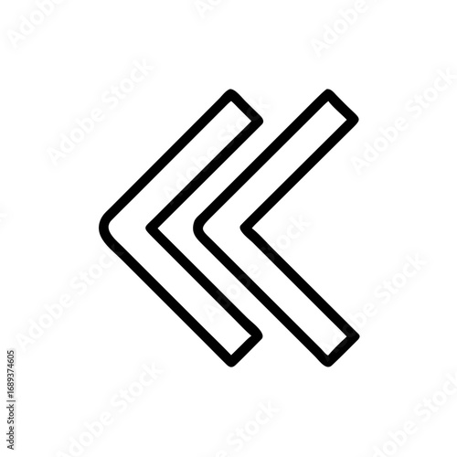 A simple graphic featuring two left pointing arrows stacked on top of each other in a minimalist style design