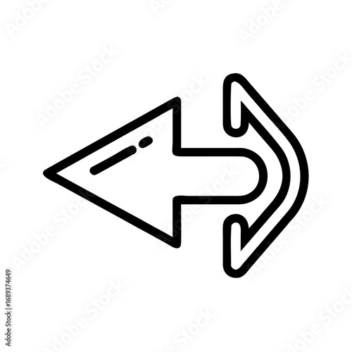 An illustration of a black arrow pointing left with a curved arrow on the right side of the image icon