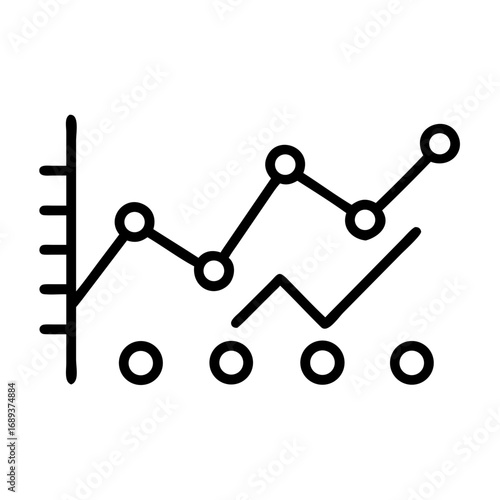 Line graph with data points showing trends and comparisons in a simple black and white visualization