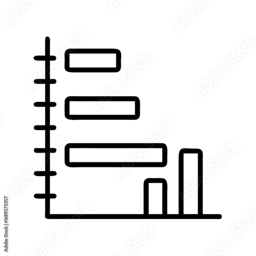 Black and white horizontal bar graph with vertical axis and horizontal base line illustration design