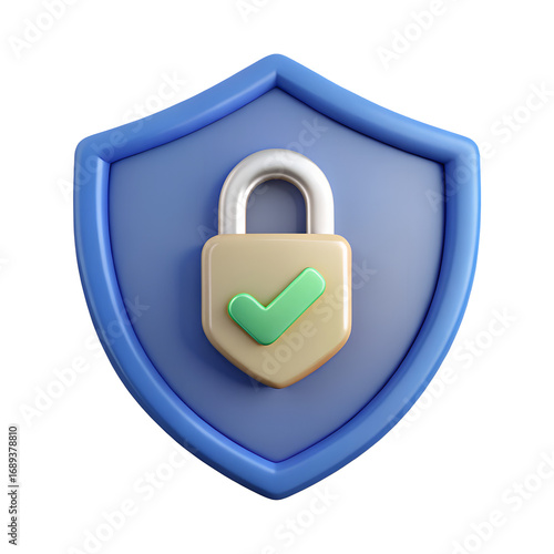 3D icon of a shield with a verified padlock for security and protection, with a transparent background - Generative AI
