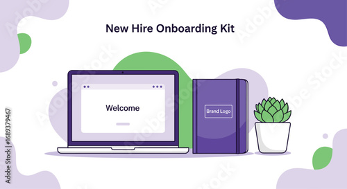 Welcome new employees with a professional onboarding kit featuring laptop and branded notebook