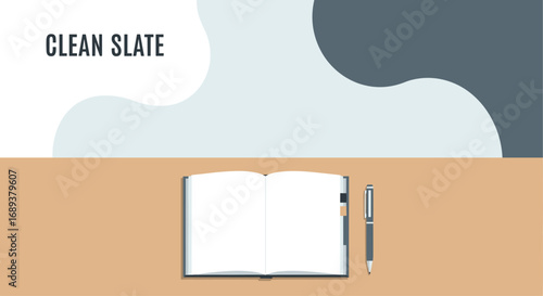 Blank notebook and pen await your fresh ideas for a new beginning