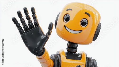 Friendly cartoon robot waving